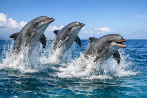 Jumping Dolphins in Ocean